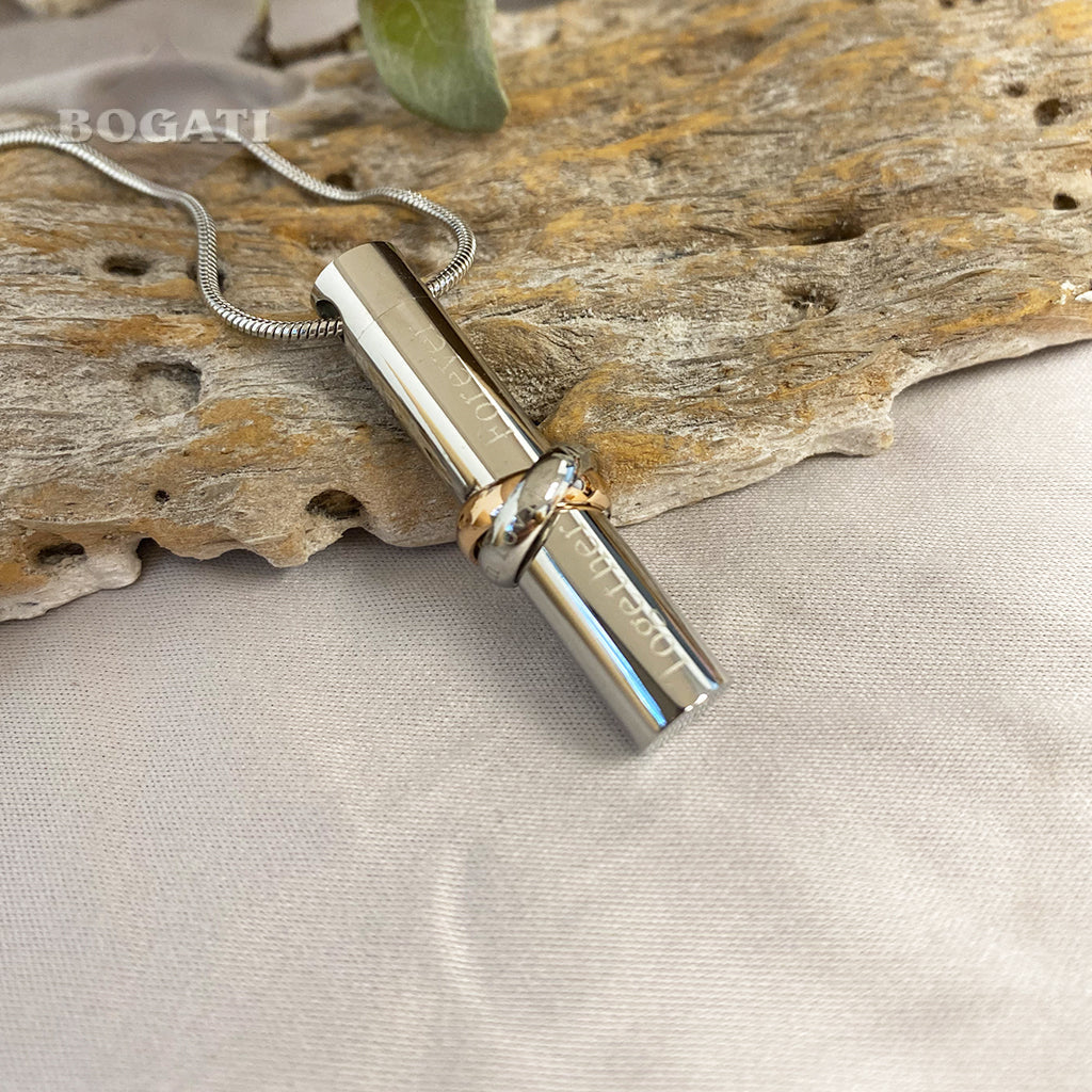 J-074 - Together Forever Cylinder - Silver-tone - Pendant with Chain