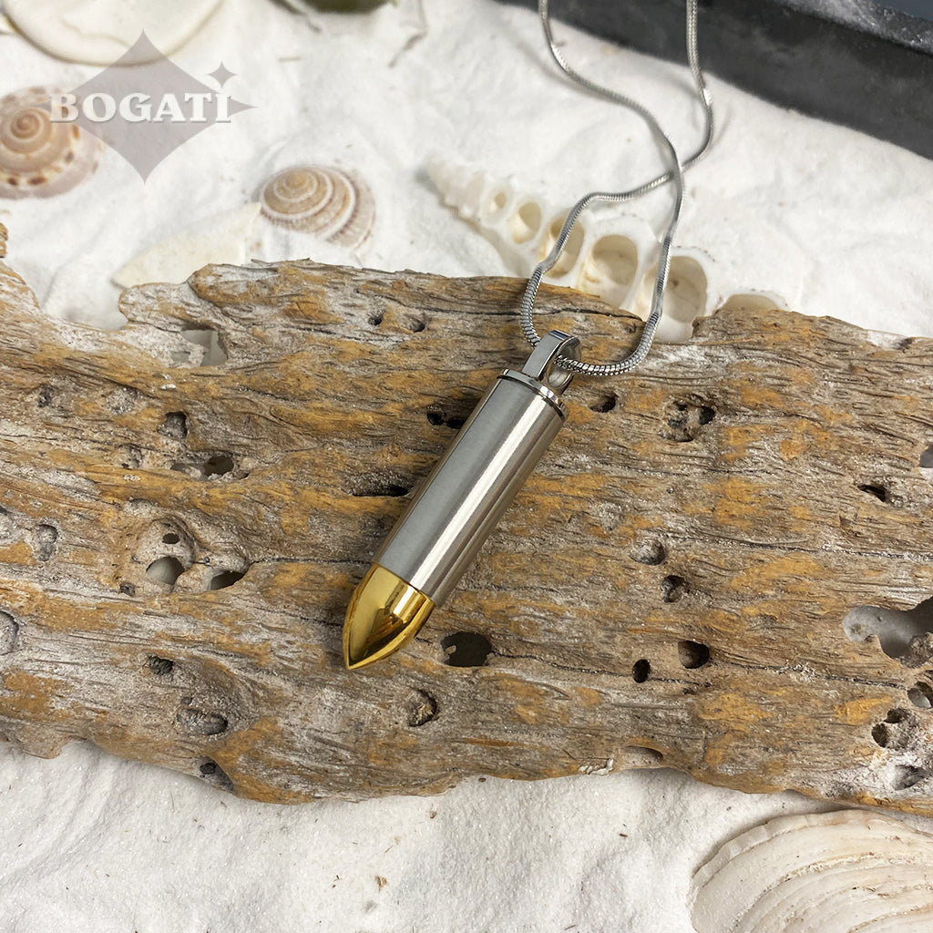 J-1034 – Silver Bullet with Gold tip – Pendant with Chain