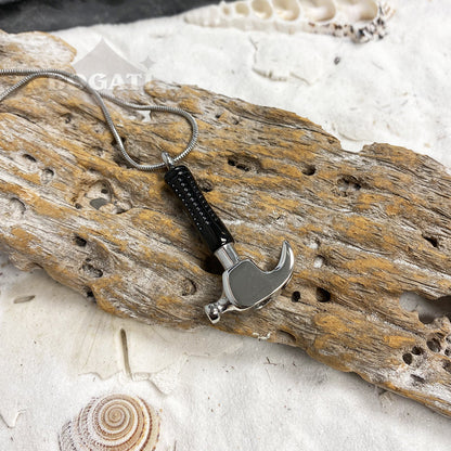 J-1408 - Hammer - Silver and Black - Pendant with Chain