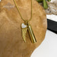 J-204 - Gold-tone Cylinder with Angel Wing and Mother of Pearl Heart - Pendant with Chain