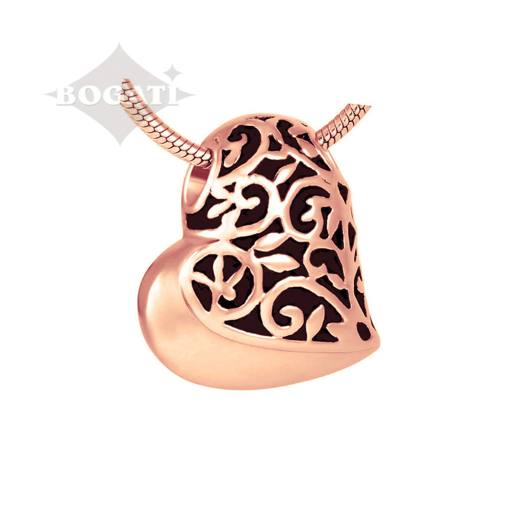 J-432 - Filigree Heart - Pendant with Chain - Rose Gold