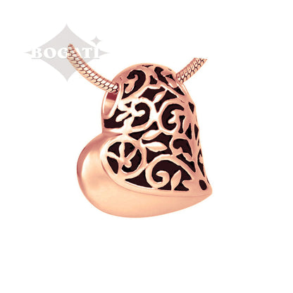 J-432 - Filigree Heart - Pendant with Chain - Rose Gold