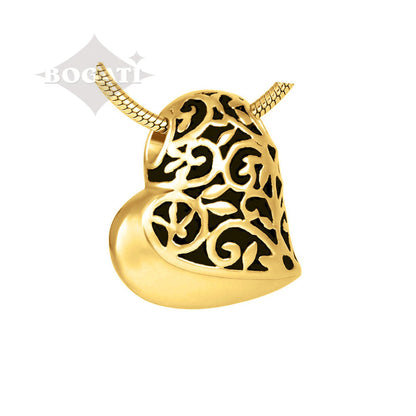 J-432 - Filigree Heart - Pendant with Chain - Gold
