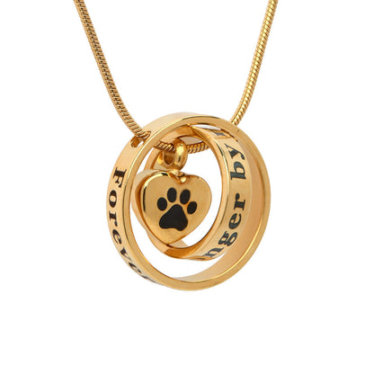 J-500 - Intertwining Rings with Heart-Paw Charm - Pendant with Chain - Gold