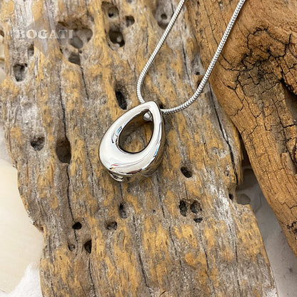 J-575 - Rounded Teardrop - Silver-tone - Pendant with Chain