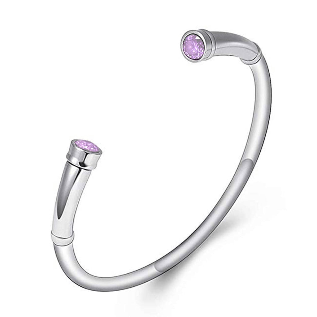 J-BANGLE 01 – Jeweled Silver-tone Bangle with Light Amethyst Crystals