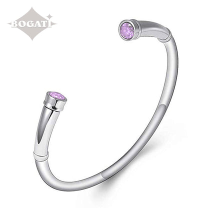 J-BANGLE 01 – Jeweled Silver-tone Bangle with Light Amethyst Crystals