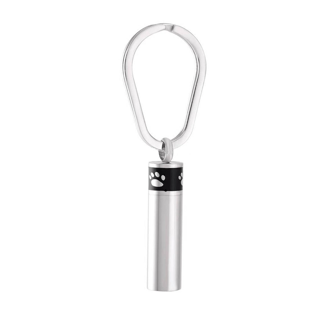 J-1278- Banded Paw Print Cylinder - Silver-tone- Keychain