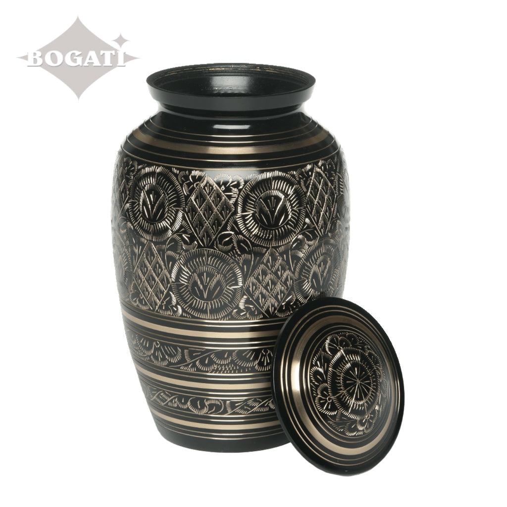 ADULT - Classic Brass Urn -1574- Black and Gold Etched