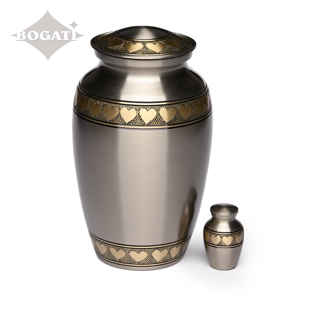 ADULT Brass Urn -2263- Brushed Pewter with Brass Hearts
