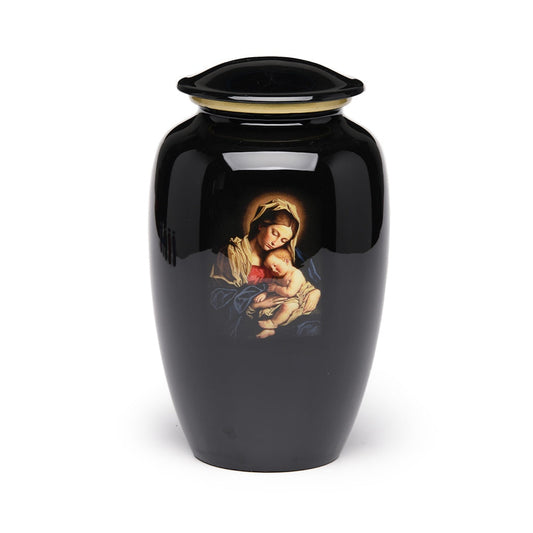 ADULT Classic alloy urn - 3263- Mary & Baby Jesus - BLACK