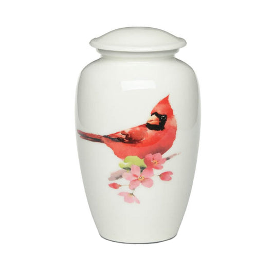 ADULT -Classic Alloy Urn -4000– WHITE with RED CARDINAL