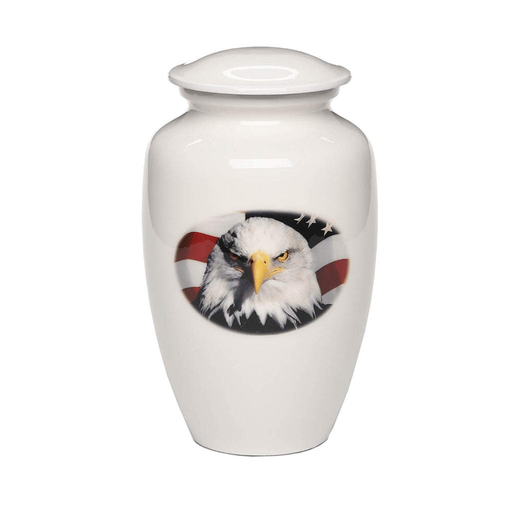 ADULT -Classic Alloy Urn -4000– WHITE with EAGLE AND AMERICAN FLAG