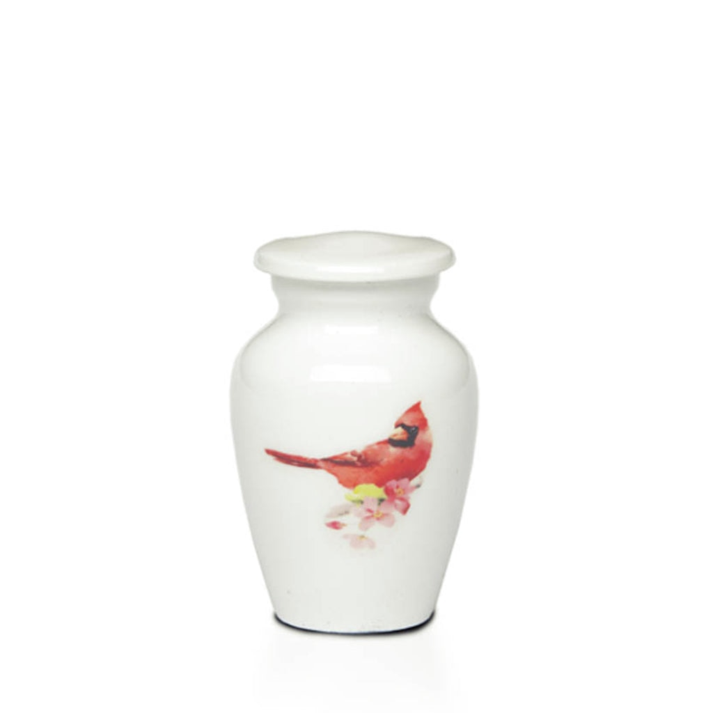 KEEPSAKE -Alloy Urn -4000- WHITE with RED CARDINAL
