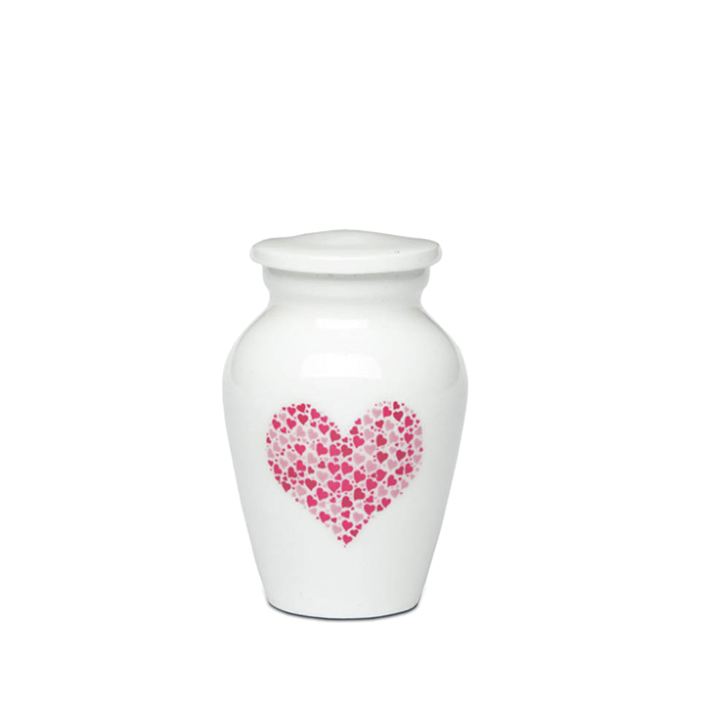 KEEPSAKE -Alloy Urn -4000- WHITE with PINK HEARTS
