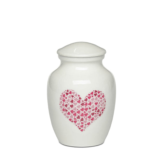 SMALL -Classic Alloy Urn -4000– WHITE with PINK HEART