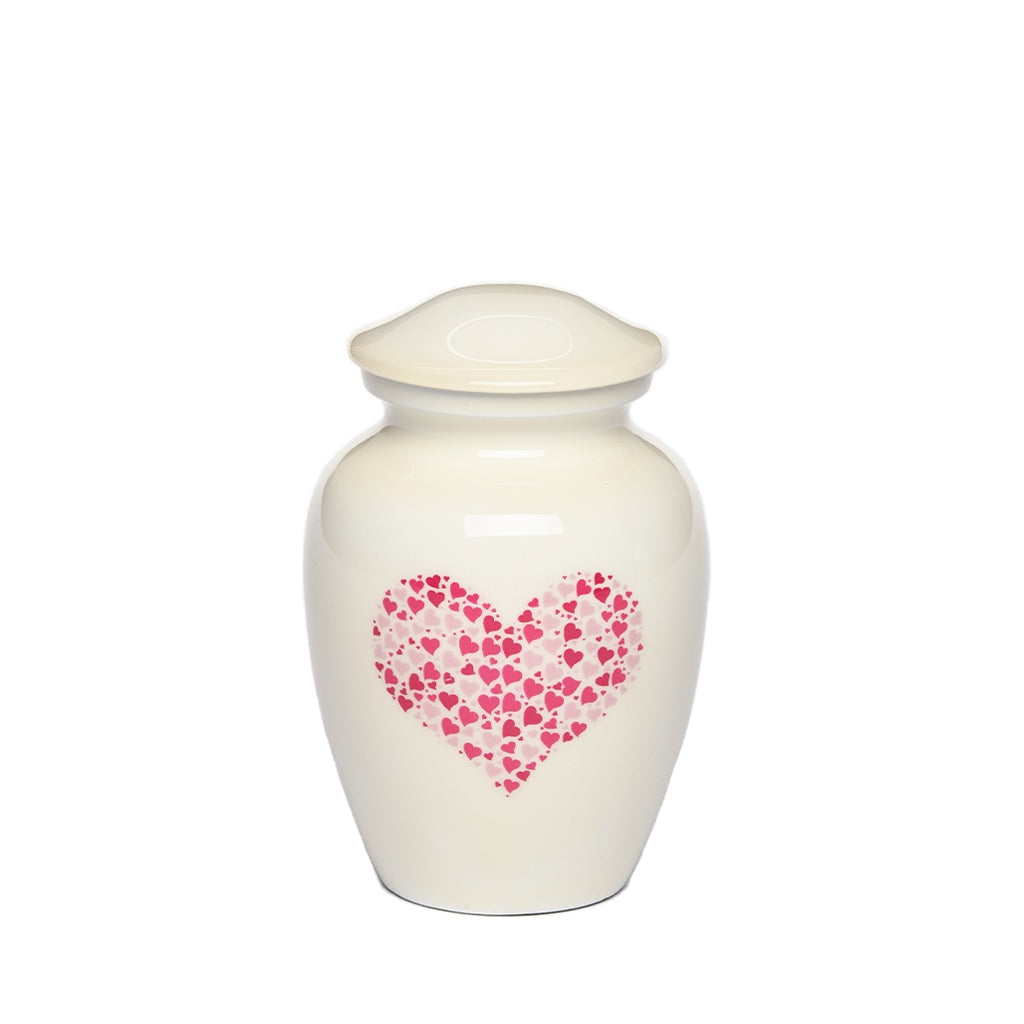 EXTRA SMALL -Classic Alloy Urn -4000– WHITE with PINK HEART