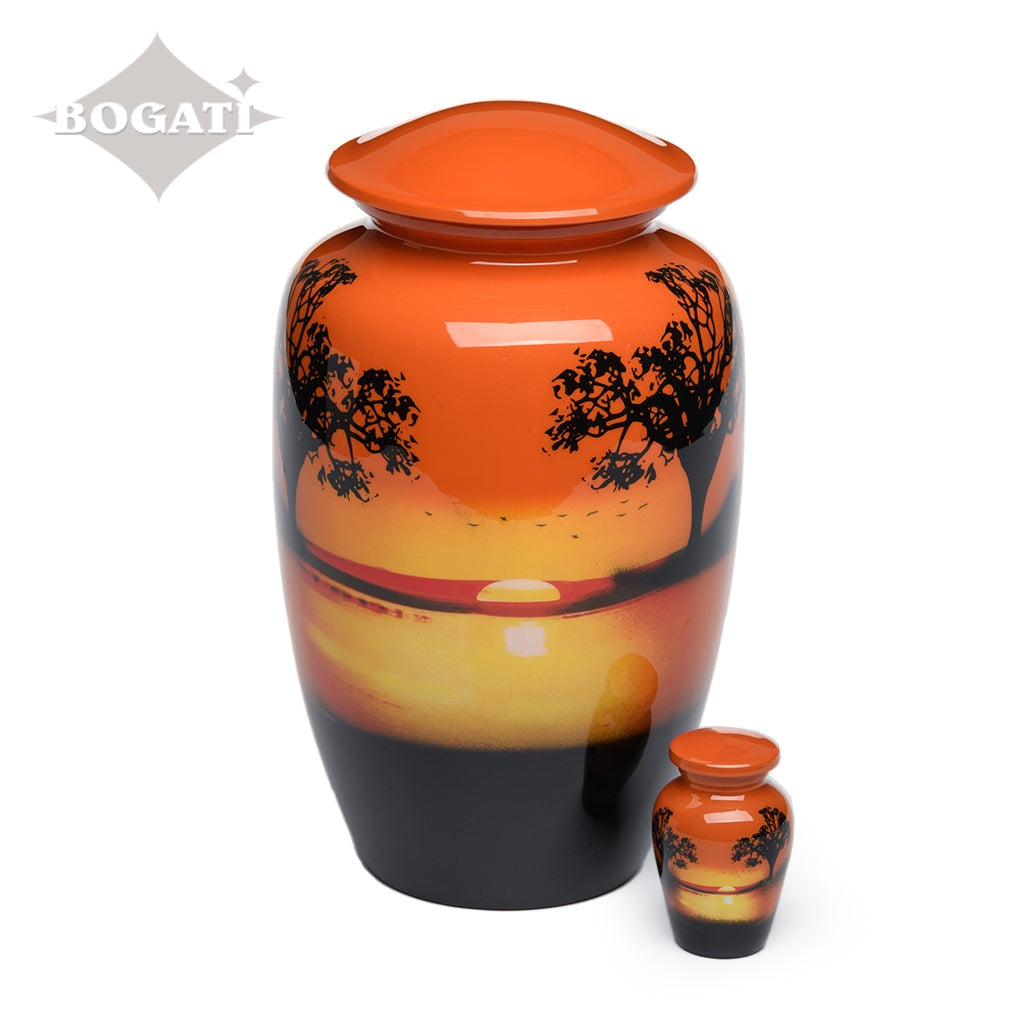 ADULT -Classic Alloy Urn -4010– ORANGE with SUNSET