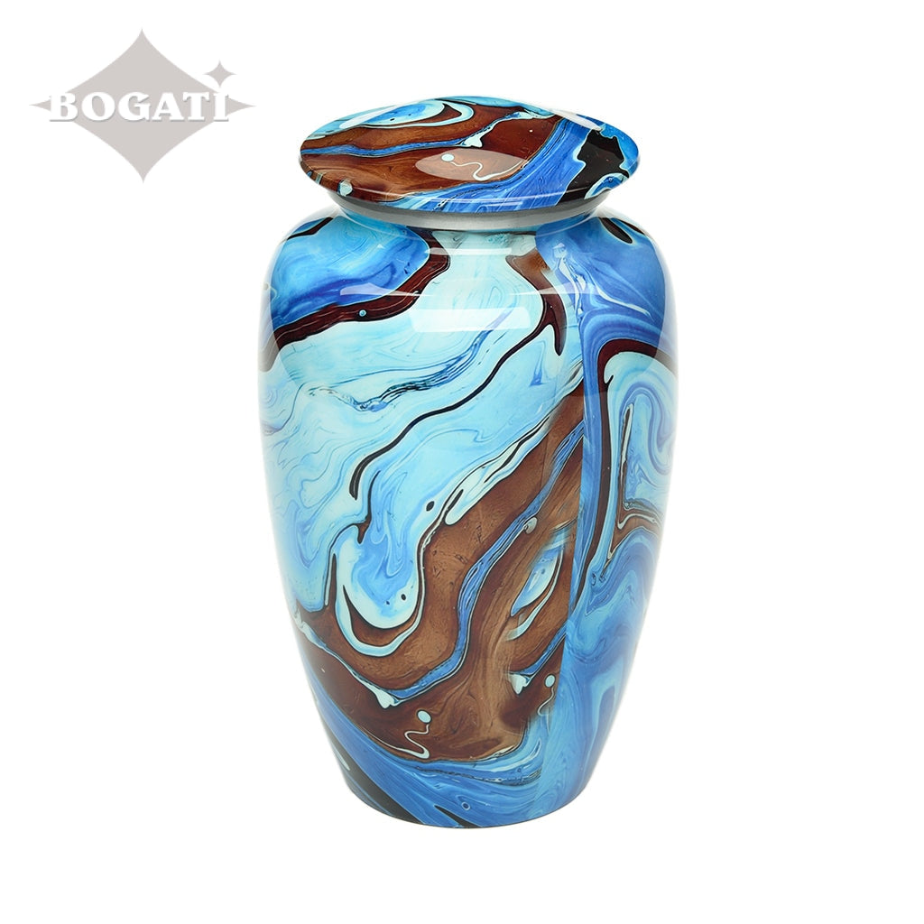 ADULT Classic Alloy Urn -9006- Brown and Blue Swirl