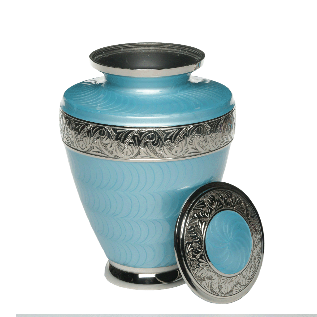 ADULT Brass Urn -1964- Enamel Overlay - Nickel bands