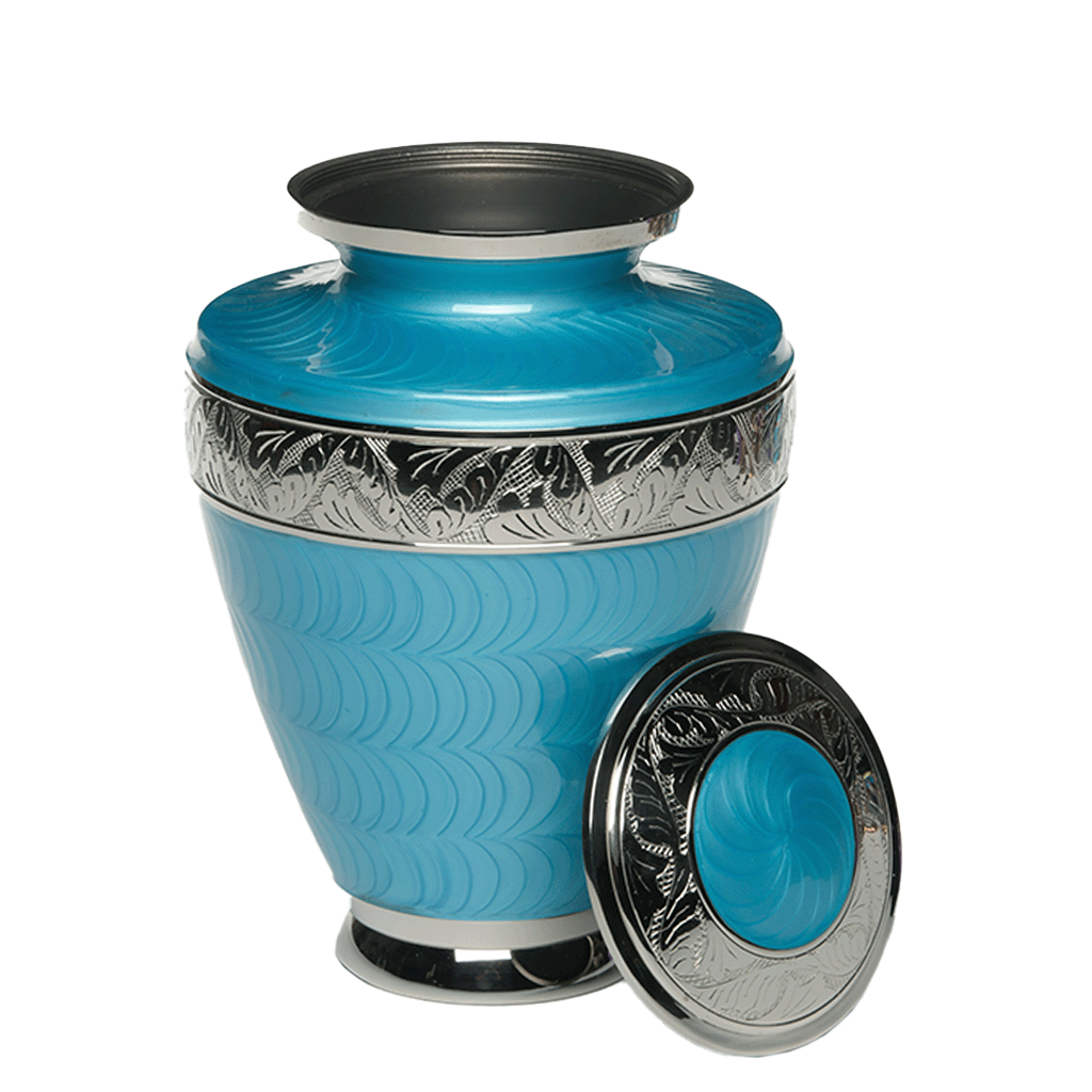 ADULT Brass Urn -1964- Enamel Overlay - Nickel bands