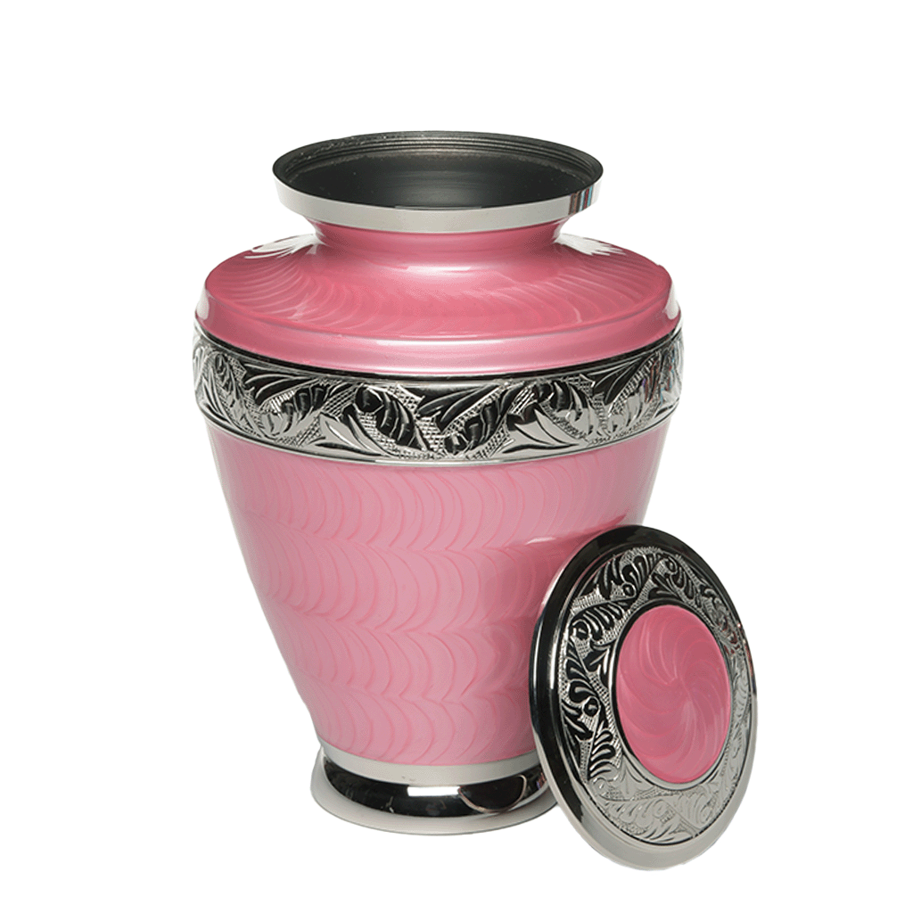 ADULT Brass Urn -1964- Enamel Overlay - Nickel bands