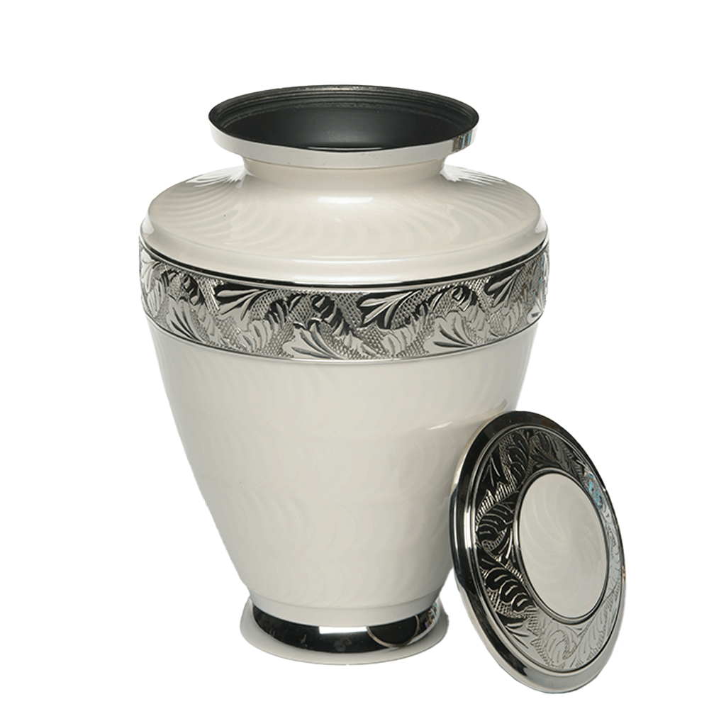 ADULT Brass Urn -1964- Enamel Overlay - Nickel bands