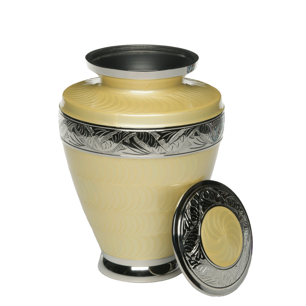 ADULT Brass Urn -1964- Enamel Overlay - Nickel bands