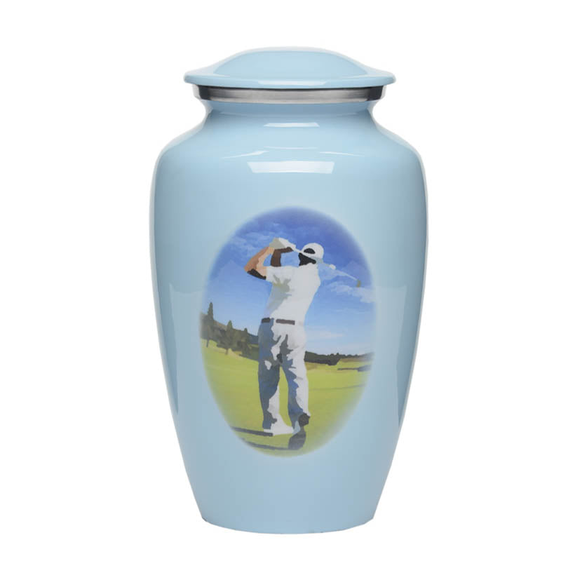 ADULT- Alloy Cremation Urn -3264- Blue with Golf Player