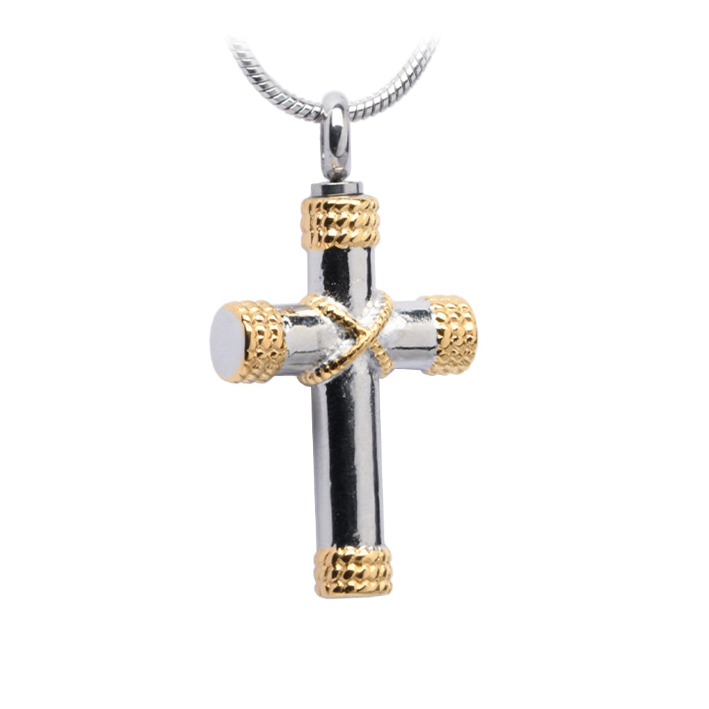 J-044 Silver Cross with Golden Rope