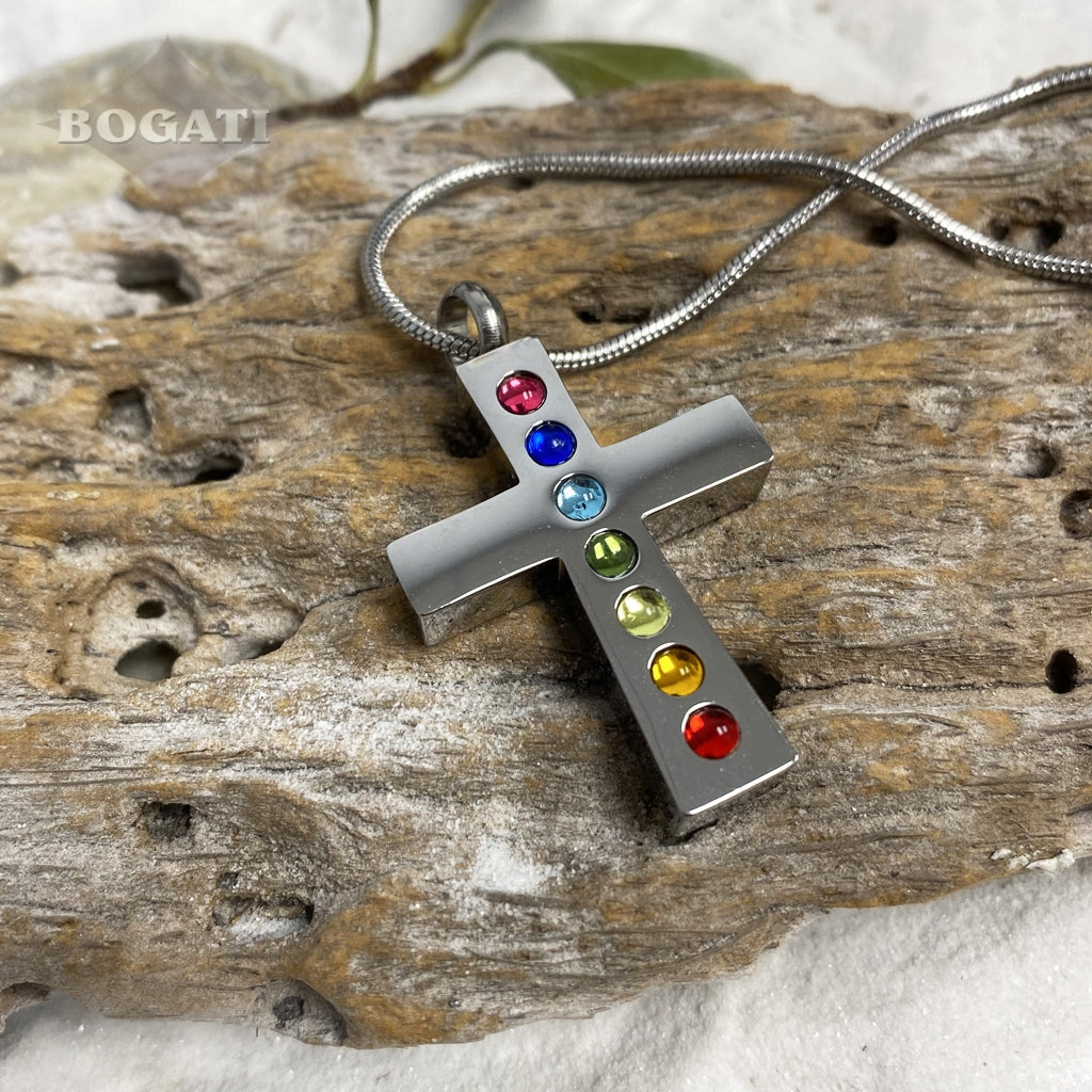 J-046 Cross with Multicolor Stones