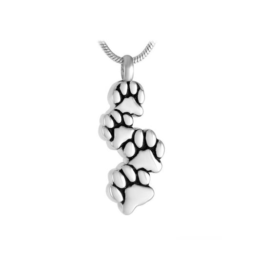 J-103 - Four Paw Print Tracks - Silver-tone - Pendant with Chain