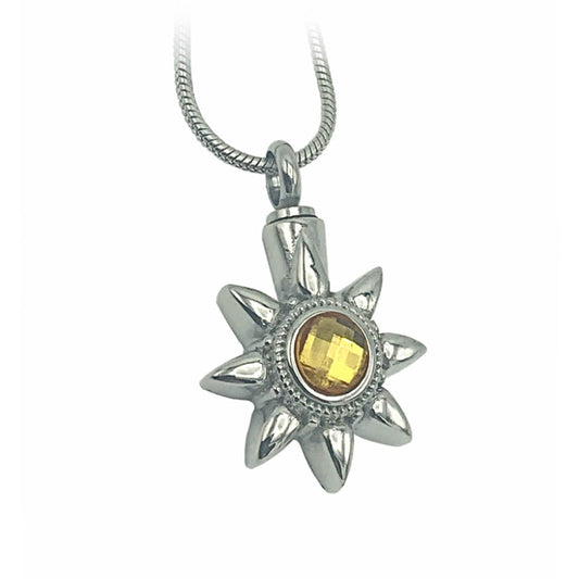 J-128 - Summer Sun with Yellow Stone - Silver-tone - Pendant with Chain