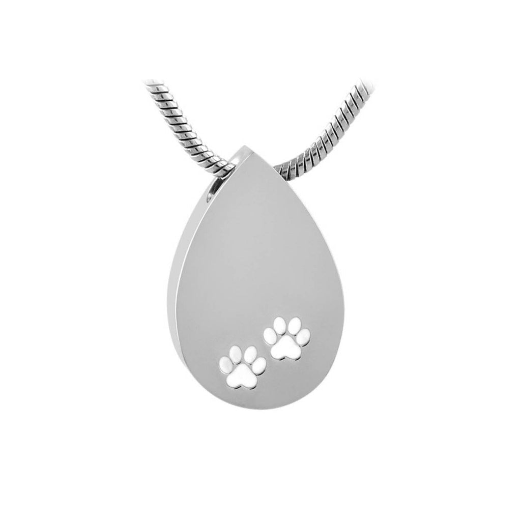 J-1502 - Teardrop with Paw Prints - Silver-tone - Pendant with Chain