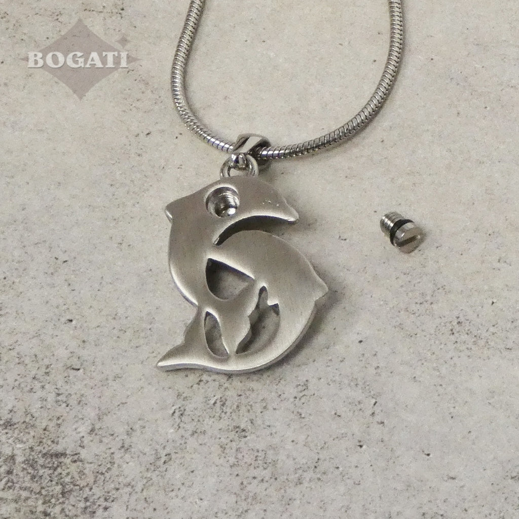 J-161 - Two Swimming Dolphins - Pendant with Chain