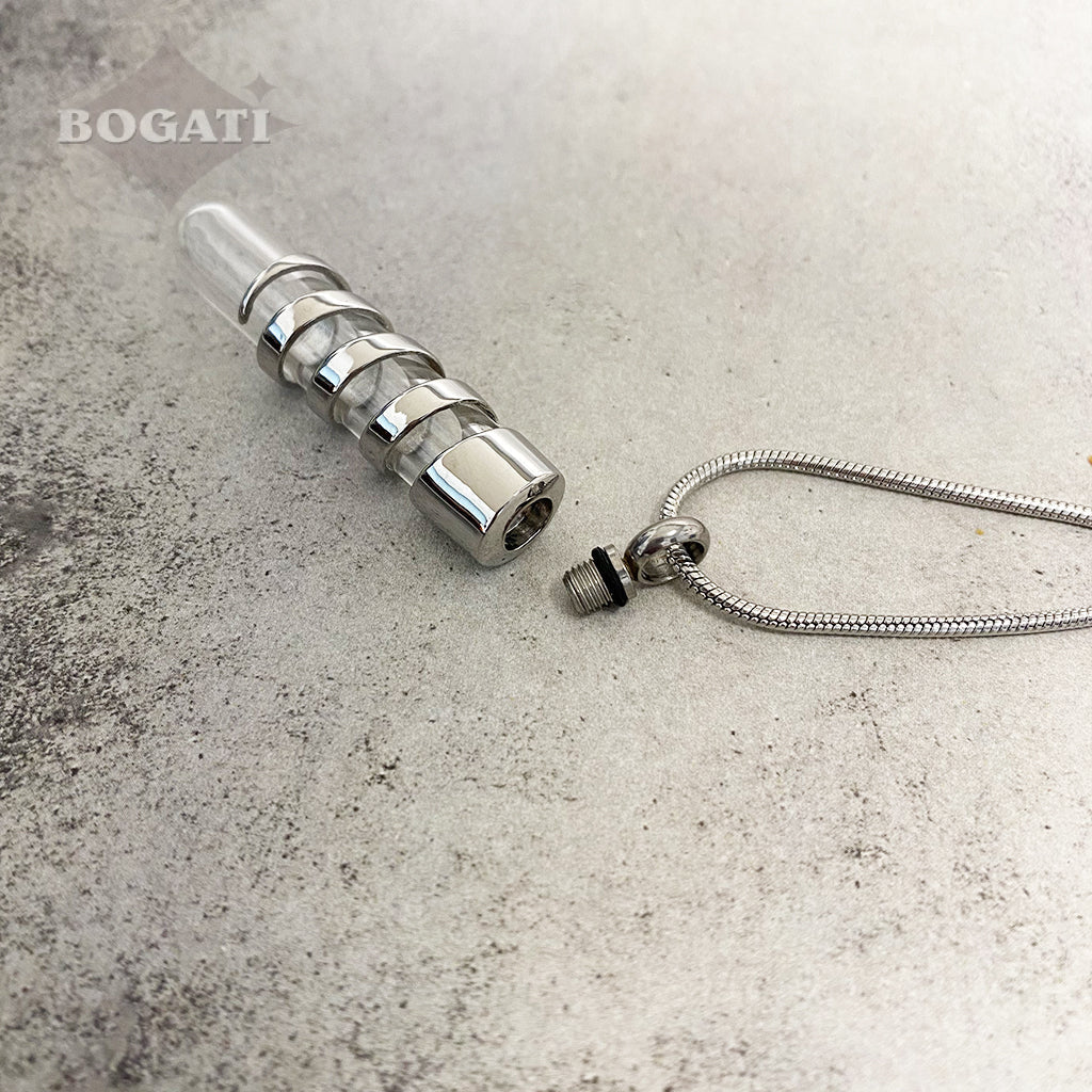 J-172 - Wrapped Fillable Glass Cylinder  - Pendant with Chain