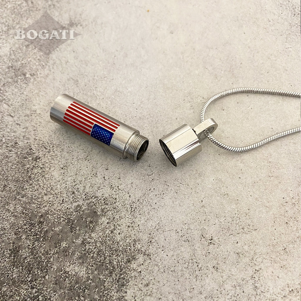 J-1776 - USA Flag Cylinder - Pendant with Chain