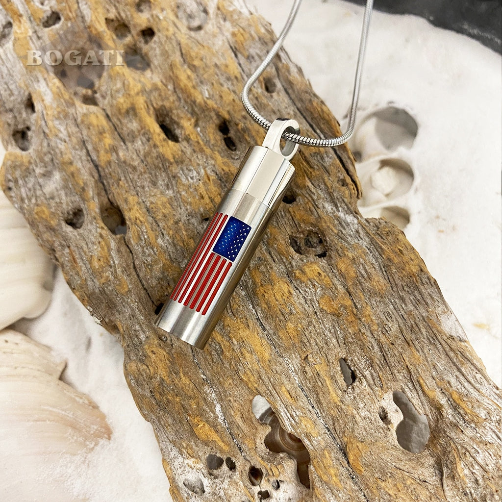 J-1776 - USA Flag Cylinder - Pendant with Chain