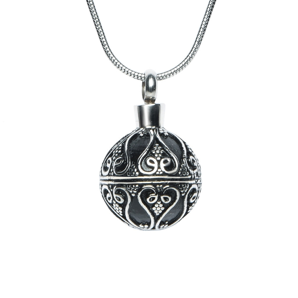 J-1918 - Antique Sphere- Silver-tone - Pendant with Chain