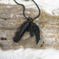 J-203 -  Black-tone Cylinder with Angel Wing and Cross - Pendant with Chain