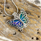 J-2055 - Rainbow Butterfly Locket - Pendant with Chain and Chain