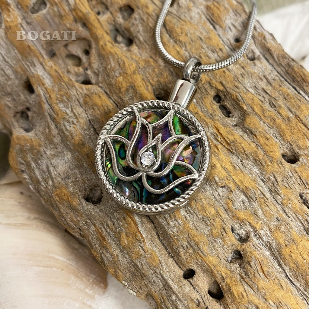 J-2115 -  Lotus Flower on Abalone - Pendant with Chain