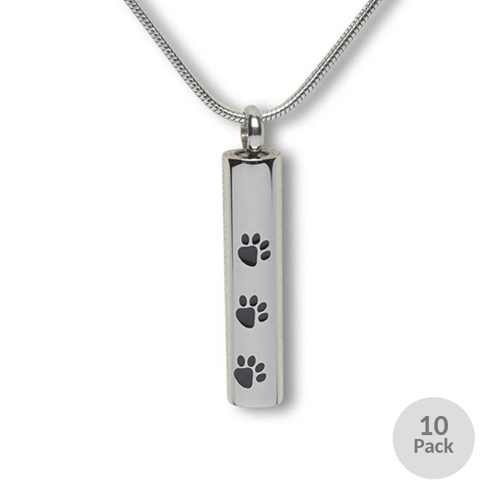 J-280 - Three Paw Print Cylinder - Pendant with Chain  - Pack of 10