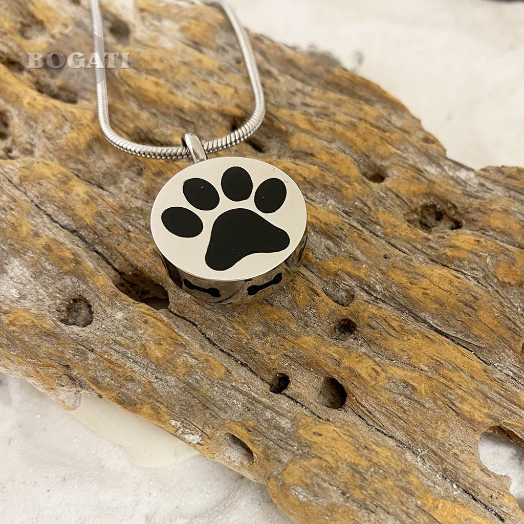 J-400 - Paw Print with Bones Circle - Pendant with Chain