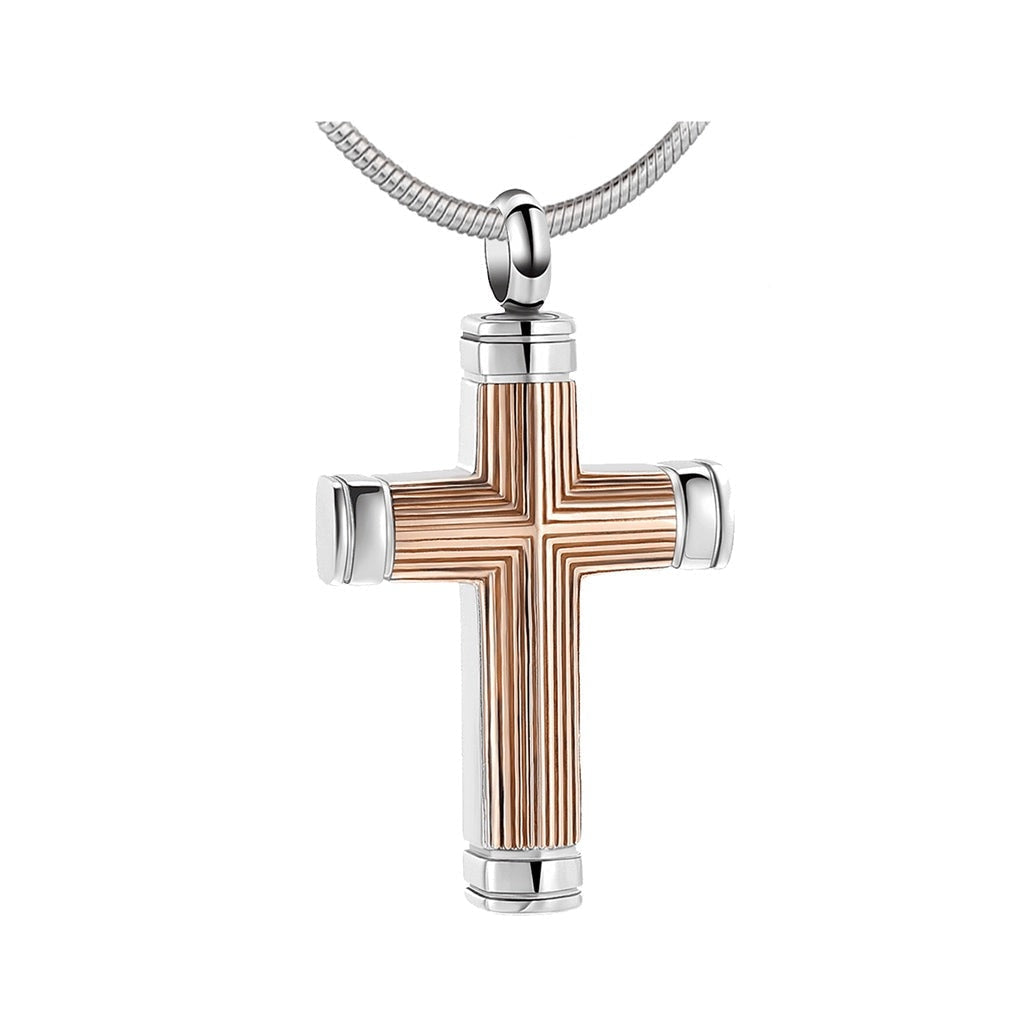 J-615 Straight lines etching Cross - Pendant with Chain