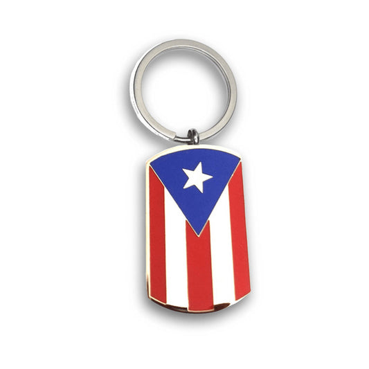 J-671 Puerto Rican Flag Tag - Silver-tone - Keychain