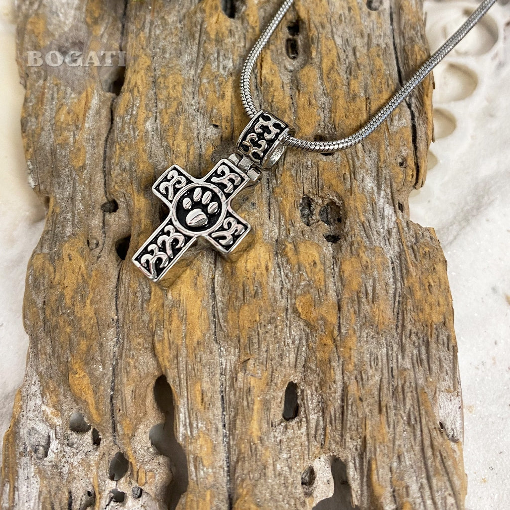 J-780 - Celtic Cross with Paw Print - Pendant with Chain