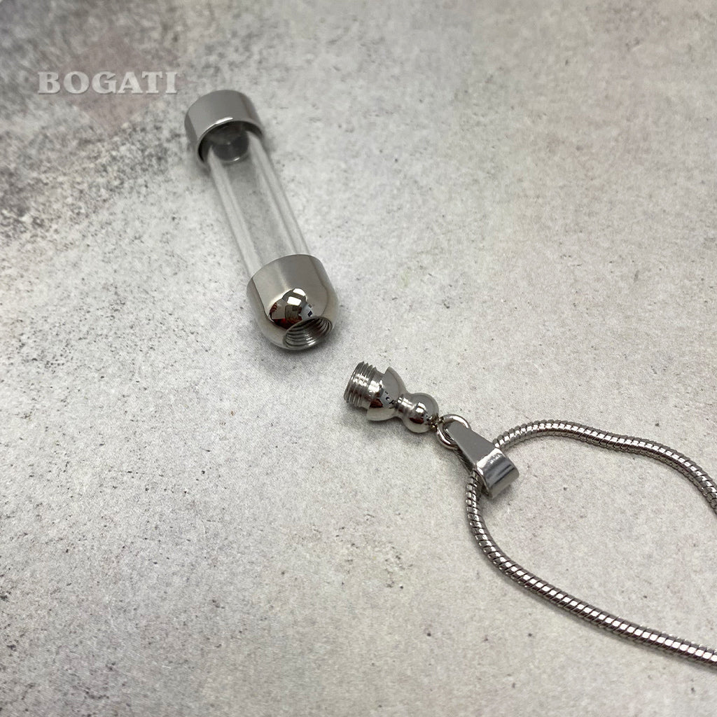 J-7889 - Fillable Glass Cylinder - Pendant with Chain