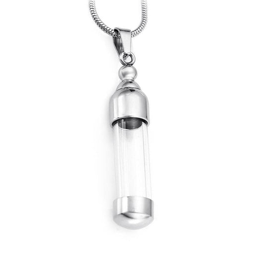 J-7889 - Fillable Glass Cylinder - Pendant with Chain