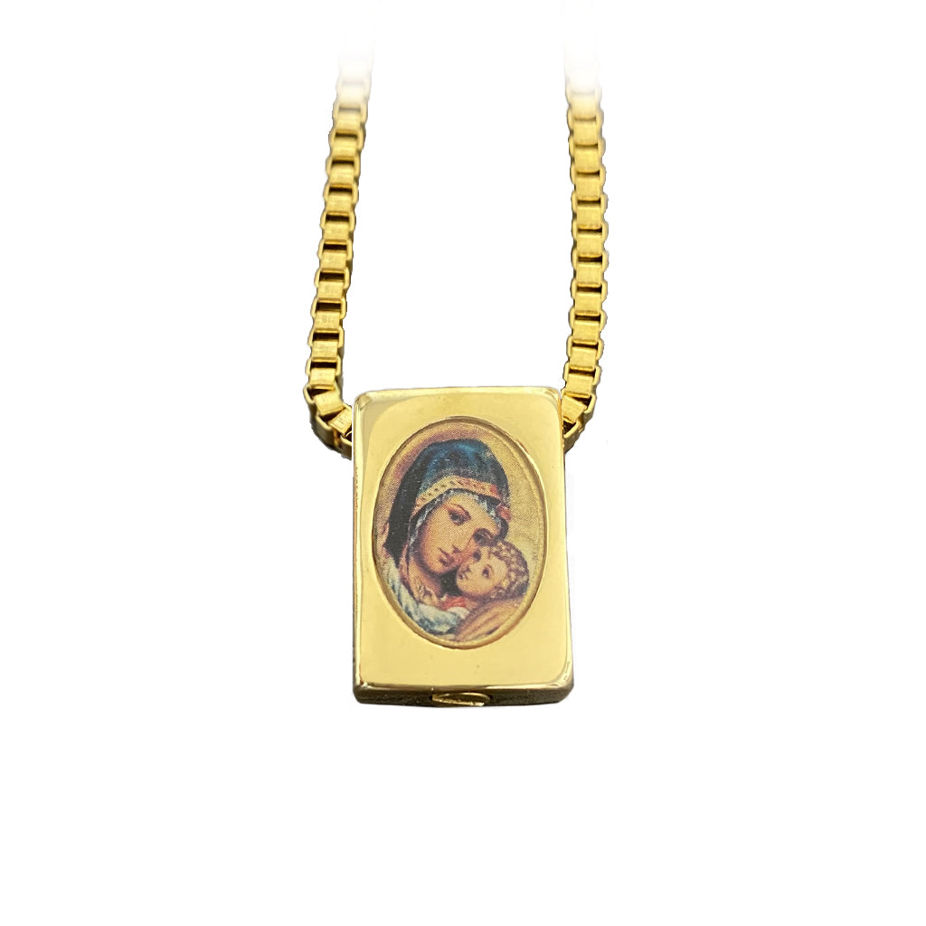 J-982 Mary and Baby Jesus Scapular - Pendant with Chain